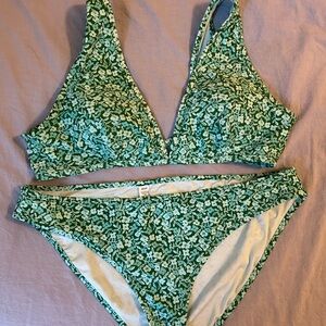 Aerie Green and Light Blue Botanical Bikini